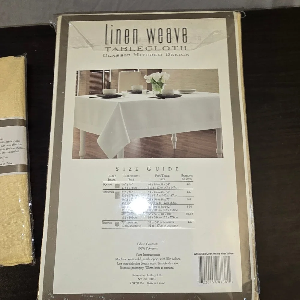 Linen Weave Tablecloth 4 Napkins Set Oblong 60x84 Yellow classic Mitered design